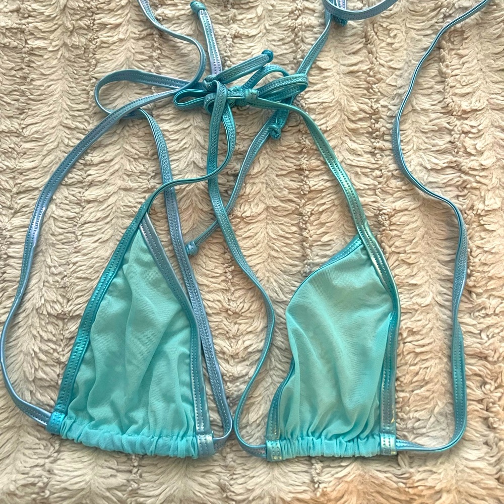 Sky blue sheer mesh rave bikini top size M